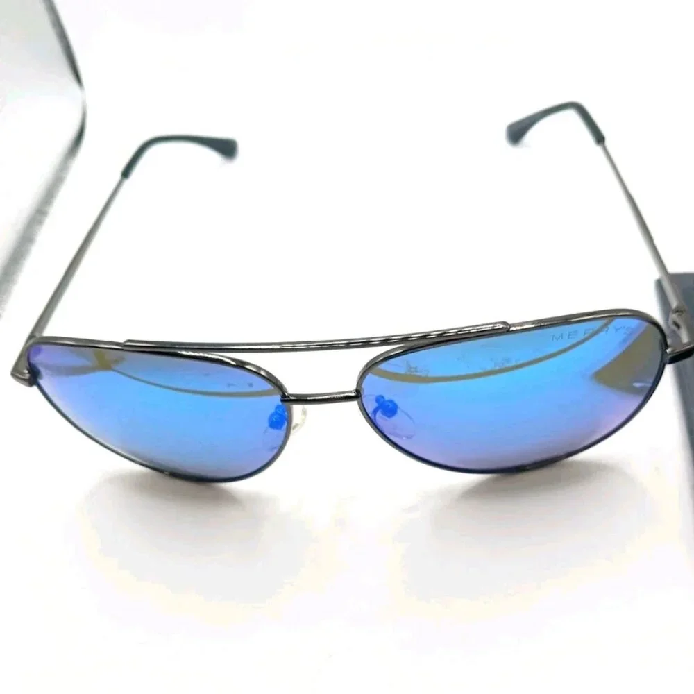 Aviation Style Sunglasses Metal Frame Blue Mirror Lenses UV400 New Unisex